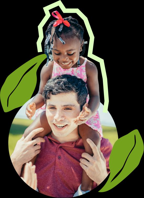 A child on adult shoulders